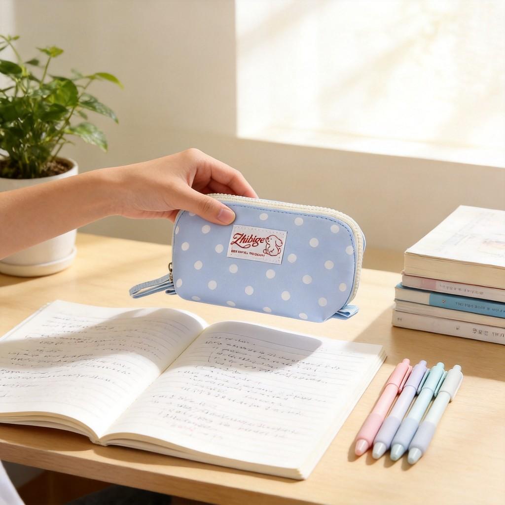 Style Puppy Dot Pencil Case With Large Capacity For Students And Office Use