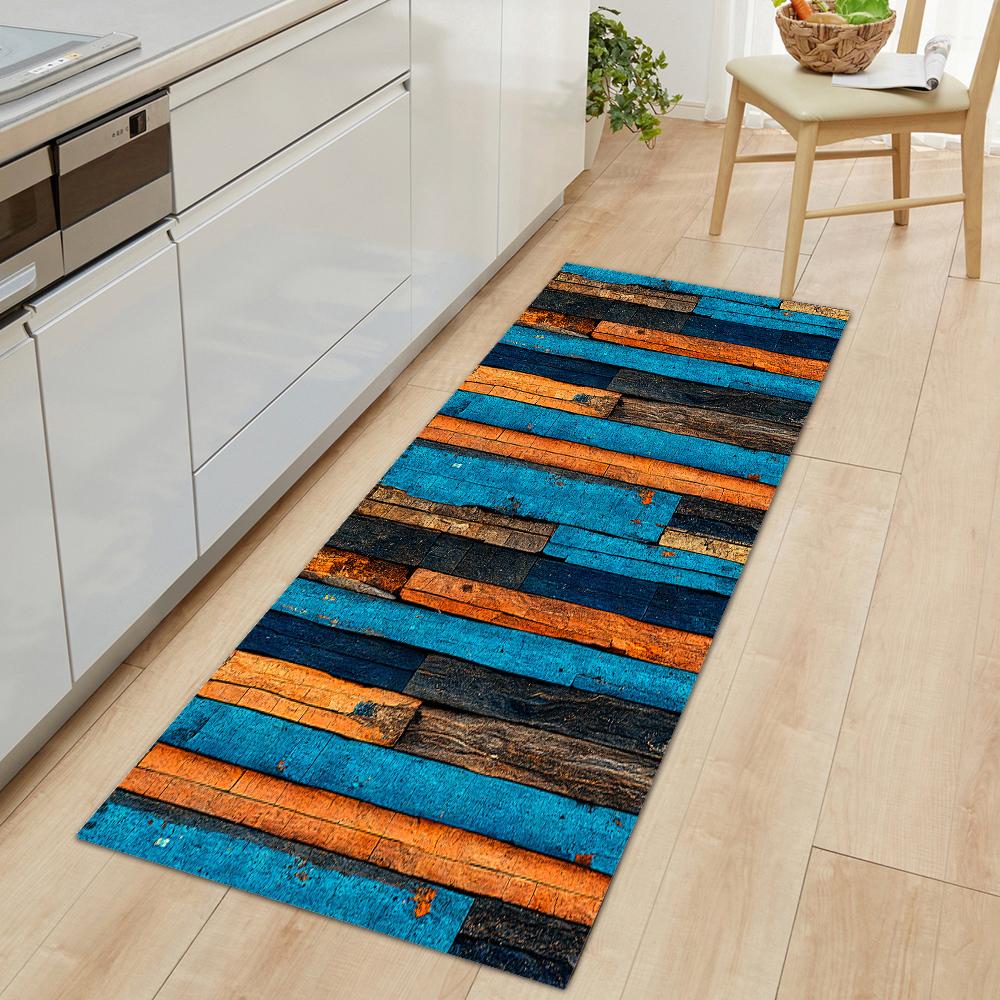 Imitation Wood Grain Stripe Kitchen Mat Entrance Doormat For Living Room Rug Home Bedroom Floor Hallway Balcony Anti-Slip Carpet