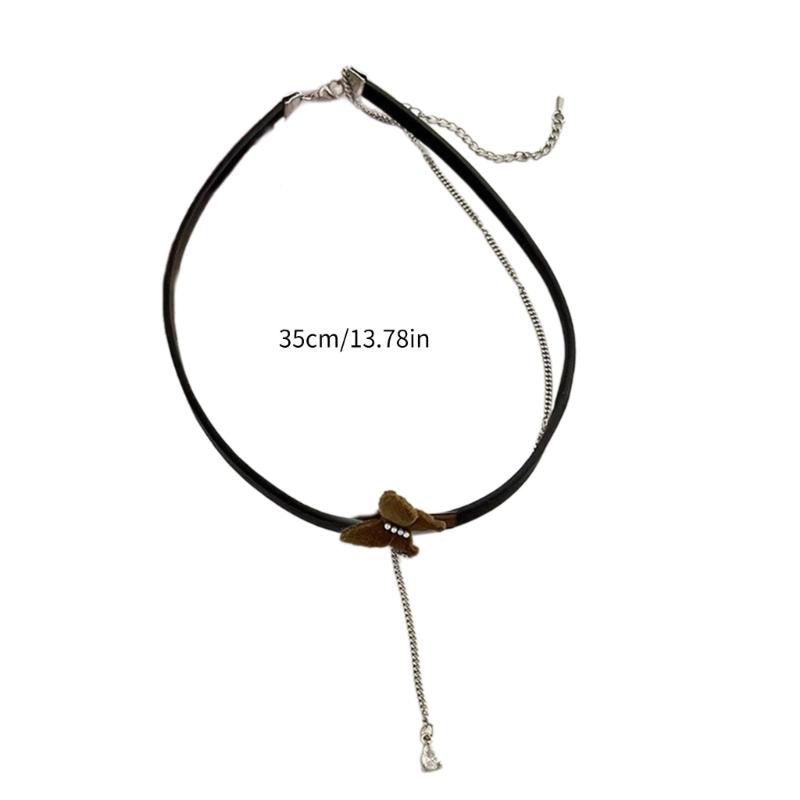Punk Black Velvety Ribbon Choker Bowknot Simulated Pearls Beads Charm Collar Necklace Gothic Jewelry Charm Festival Gift