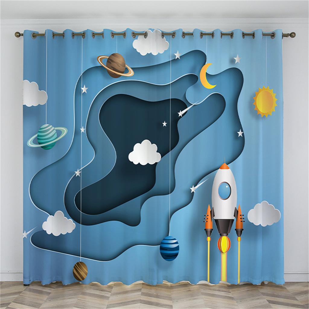 

Любимые детские шторы с изображением космонавта и ракеты со звездным небом, 2 панели, для спальни, гостиной и мальчиков, декоративные шторы 50W130H(CM)X2PCS&HooK