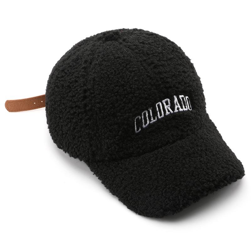Autumn Winter Vintage Letters Embroidery Baseball Caps Women Artificial Lamb Wool Warm Hats Plush Versatile Street Tide Cap New