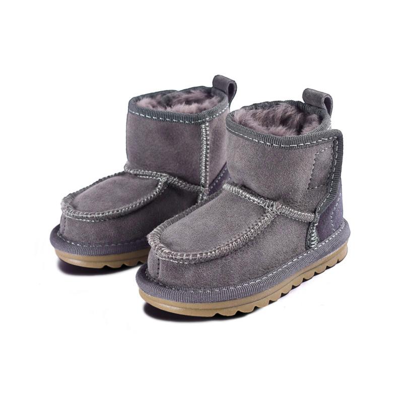

Winter Children Snow Boots Genuine Leather 100% Wool Fur Toddler Boys Boots Soft Sole Warm Baby Girls Boots 27 сірий