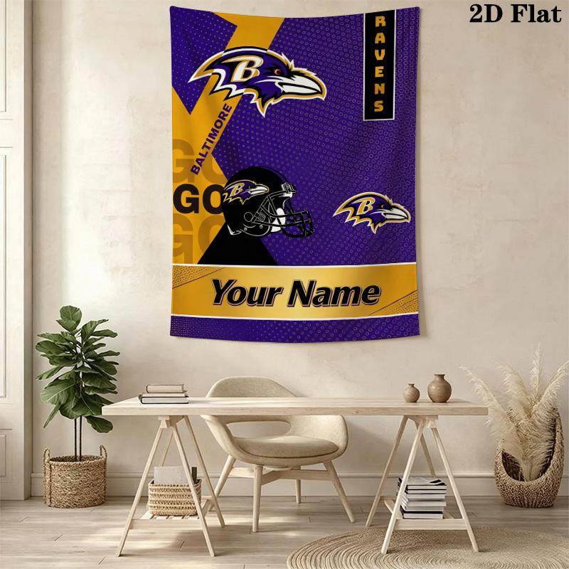 Name Custom Baltimore Ravens Logo Wall Tapestry Aesthetic Wall Hanging Printed Fabric Blanket Decorative Tapestries for Bedroom Living Room Home Decor