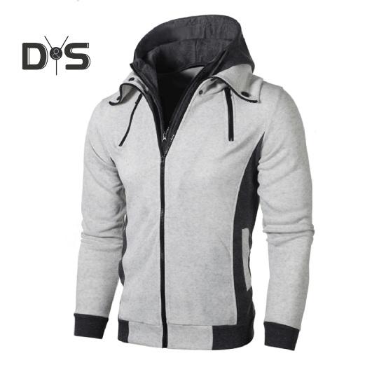 Uomo Autunno Inverno Cappotto con Cappuccio Doppia Cerniera Chiusura Coulisse Colorblock Finto Due Pezzi Giacca Sportiva con Polsini Elastici e Orlo Fitness Outerwear