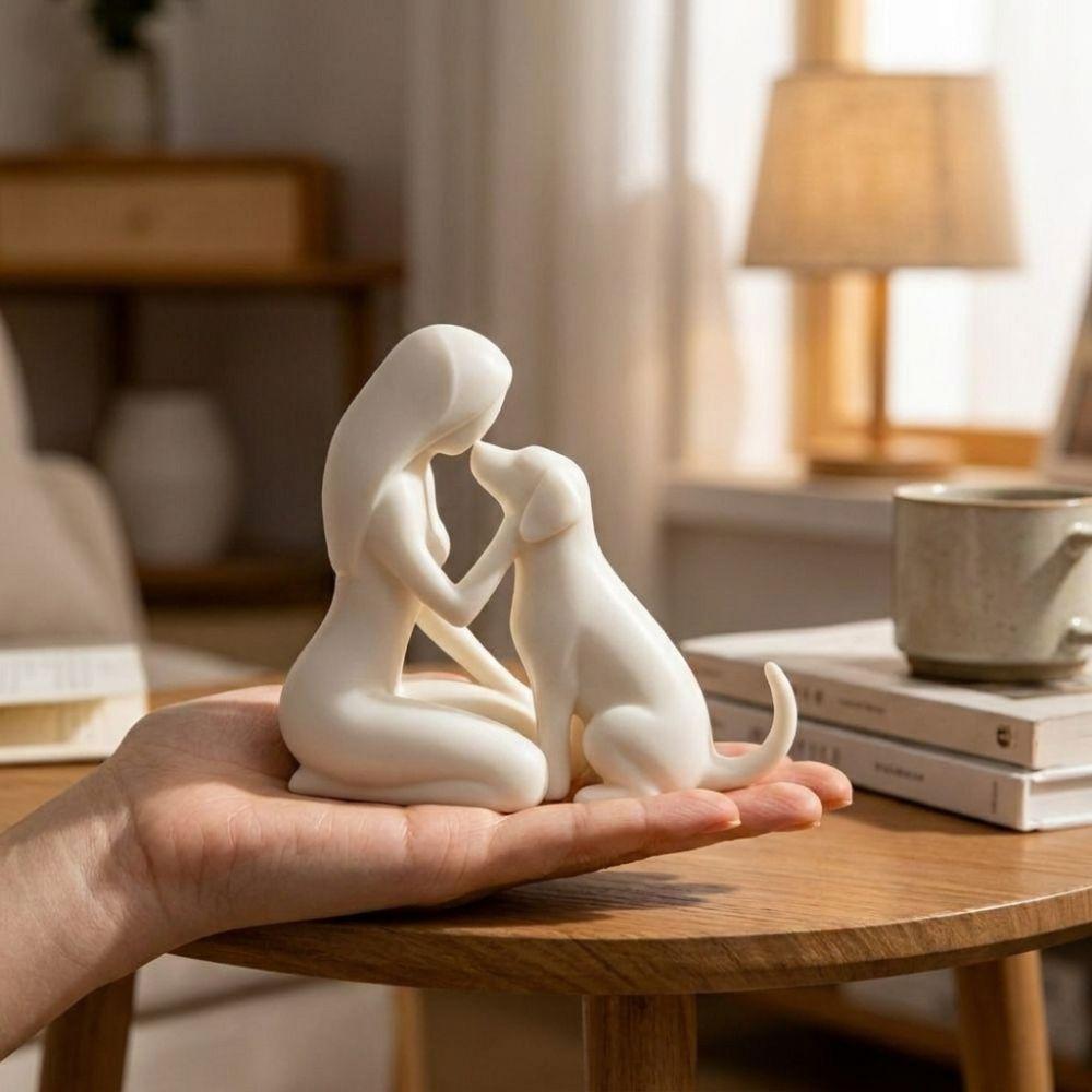 Minimalistische Frau und Hund Freundschaftsskulptur Haustierliebhaber Kunst Schreibtisch Hundestatue Wohnzimmer
