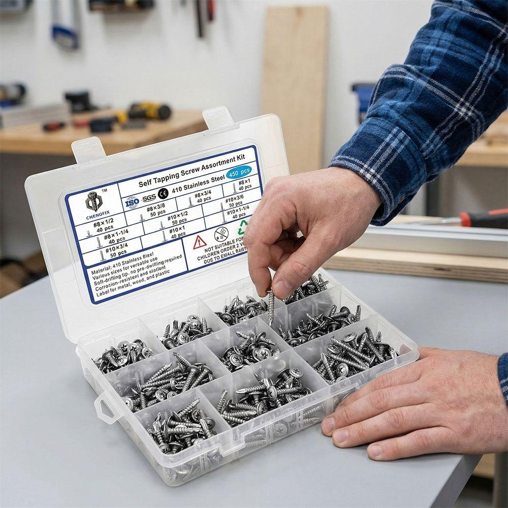 450pcs 410 Stainless Steel Self Tapping Screws Hex Head Stainless Steel Screws  Metal Application