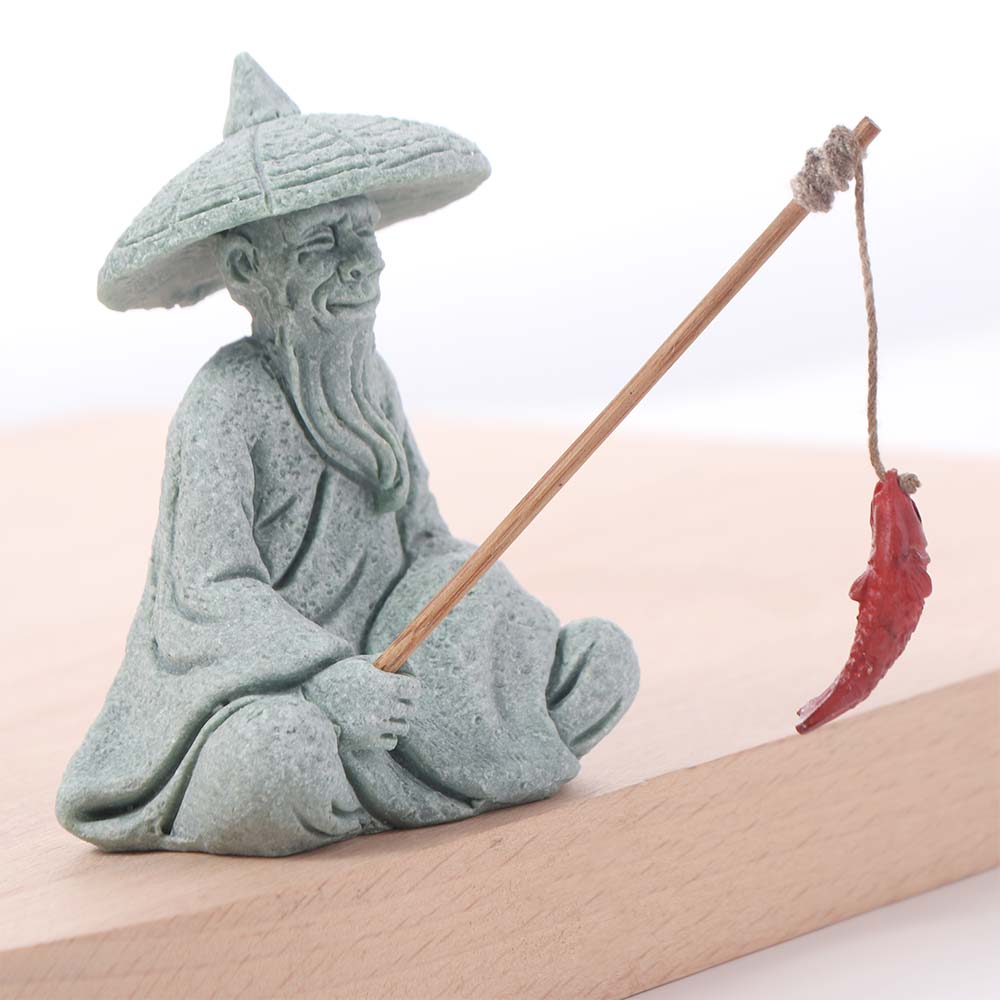 Cute Fisherman Statue Sandstone Garden Statue Micro Landscape Decor Dolls Statue  Living Room