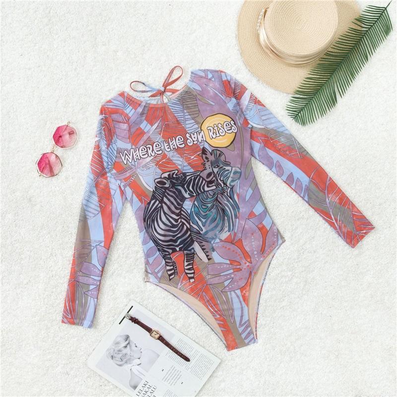 Summer New Style European And American Style Ladies One Piece Long Sleeved Bikini Sunscreen Swimsuit Sexy And Cute