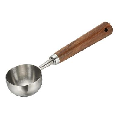 Uxcell Colher Medidora de Café, 4" x 0,8" 30ml Aço Inoxidável Colher de Café com Cabo de Madeira para Café Moído ou Chá, Prata