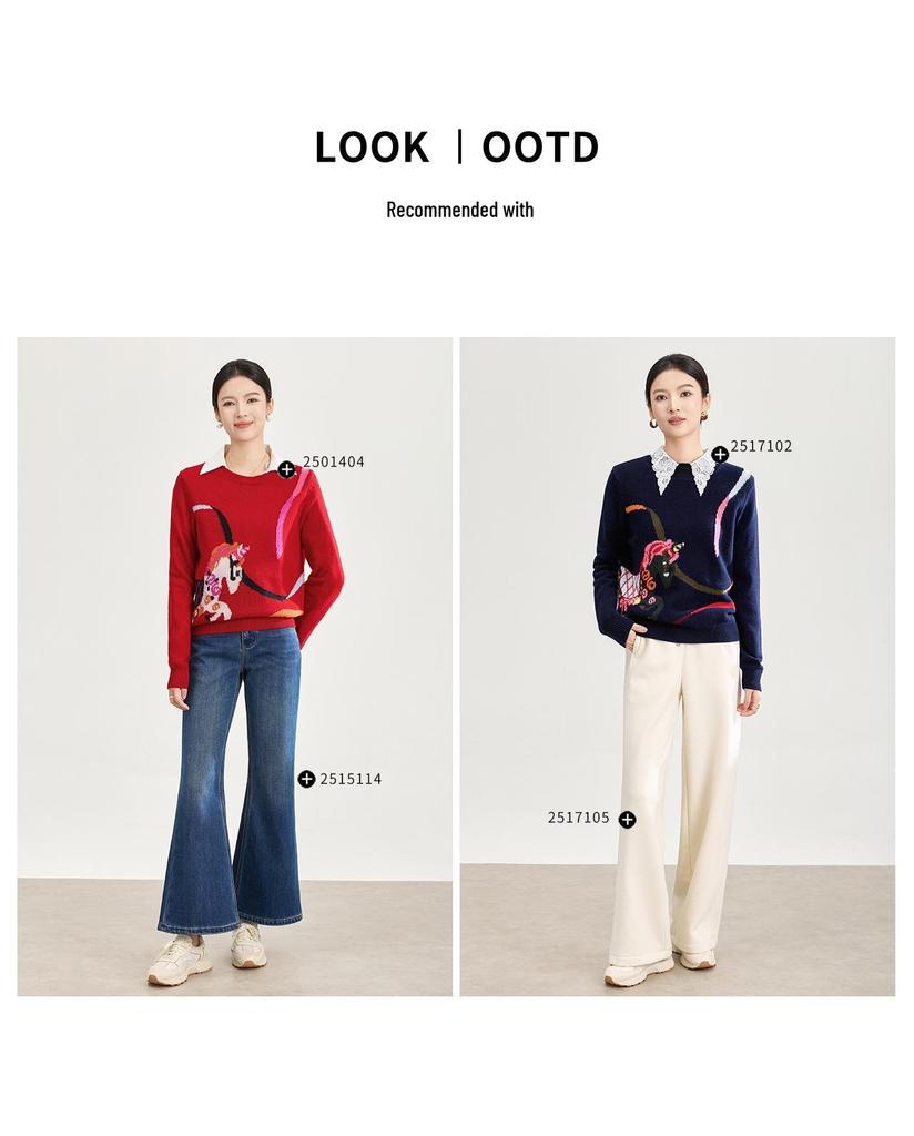 Pure Wool Zodiac Jacquard Top: Autumn/Winter Round Neck Christmas Series Knitwear