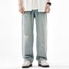American Retro Wide-leg Pants New Straight Trendy Brand Ripped Holes Fashion Street Trend Loose Jeans Men's Pants