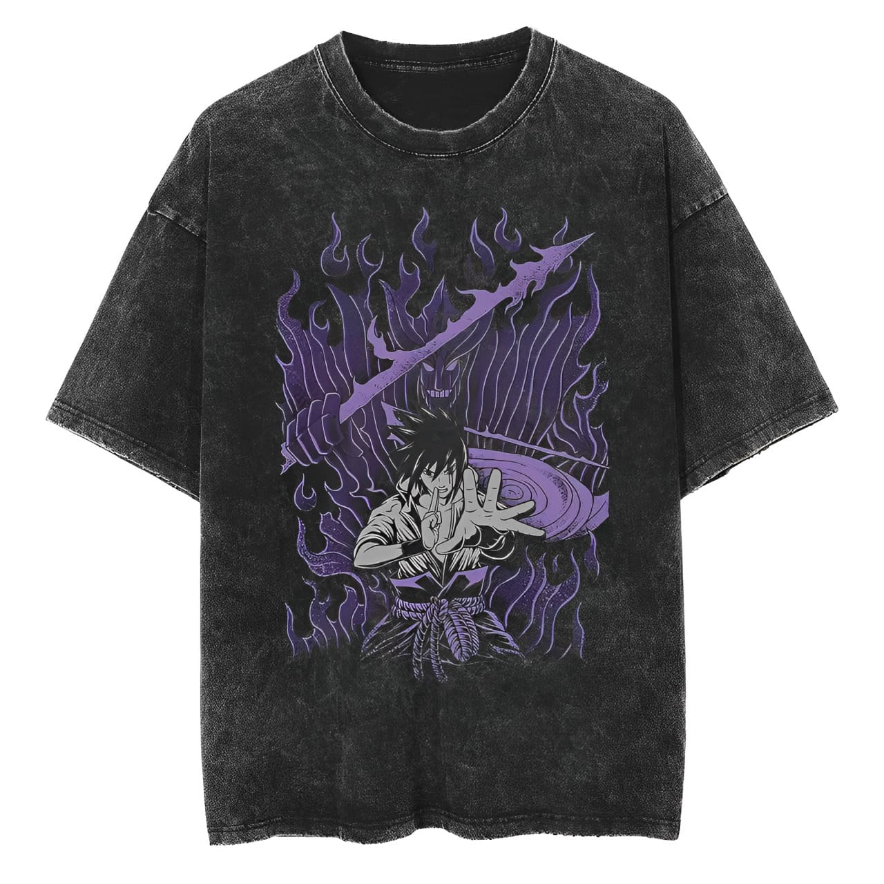 

Sasuke Uchiha T Shirt Naruto Men Acid Wash Purple Susanoo Anime Graphic Cotton Streetwear Manga Mangekyo Sharingan Vintage Tee M