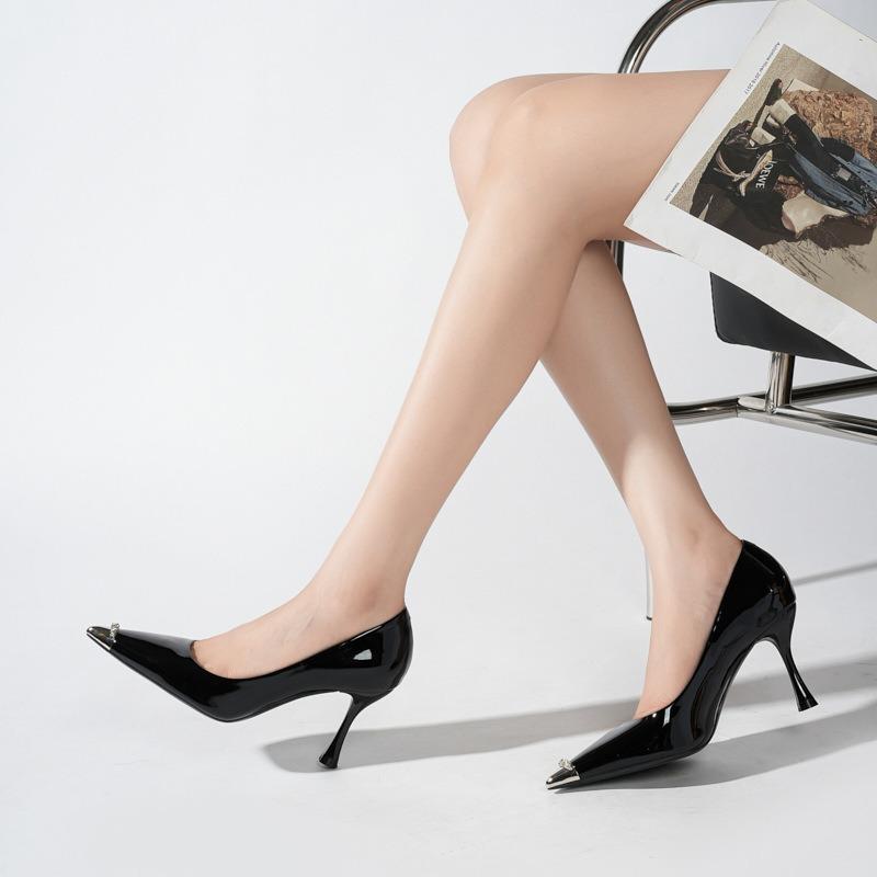 burgundy high heels women's iron head patent leather surface commuter single shoes office professional women's shoes