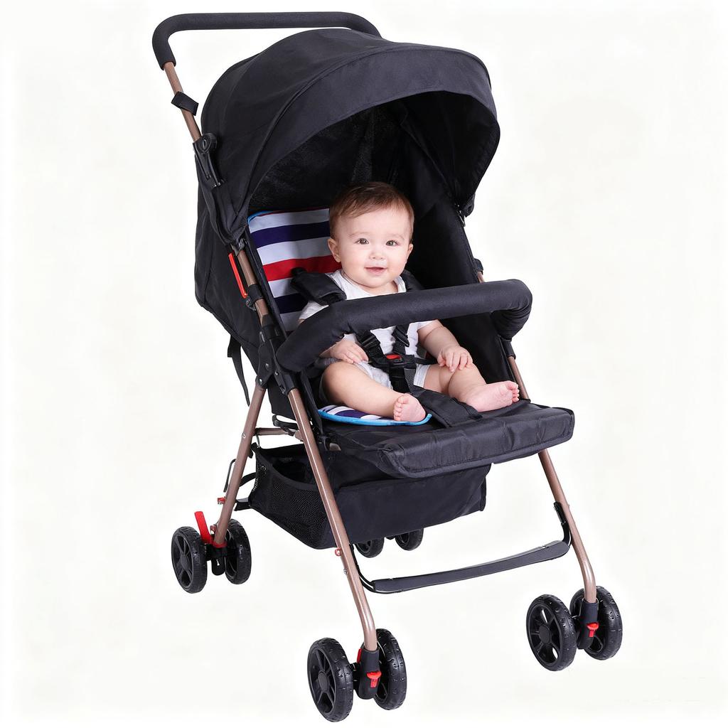 Baby Stroller Lightweight Foldable Shock Absorption High Landscape Toddler Pushchair with   Backrest Canopy Net Storage Basket for Outdoor