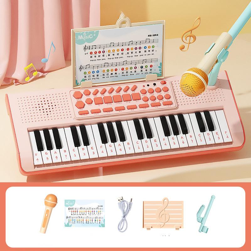 

New 37-key Electronic Piano Toy with Music Stand Microphone Children s Beginner Piano Keyboard Educational Toy Birthday Gift розовый