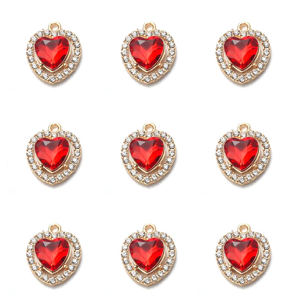 10Pcs/lot Alloy Rhinestone Heart Charms Gold Color Pendant for DIY Necklace Bracelet Earrings Jewelry Making Accessories