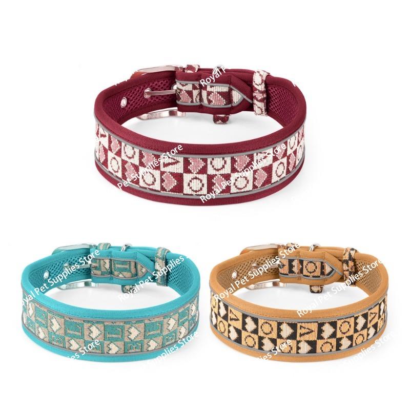 New dog collar, outdoor reflective medium and large dog collar, retro wind breathable pet pin buckle collar