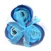 6x Soap Roses Heart Box Blue Set of 3