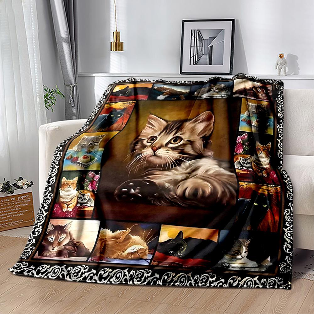 Cats In A Garden Flannel Blanket,Lightweight,Office Blanket,Sofa Blanket,Comfortable Blanket