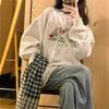 American Retro Cartoon Print Crew Neck Sweater Women's New Autumn Loose Lazy Wind Oversize