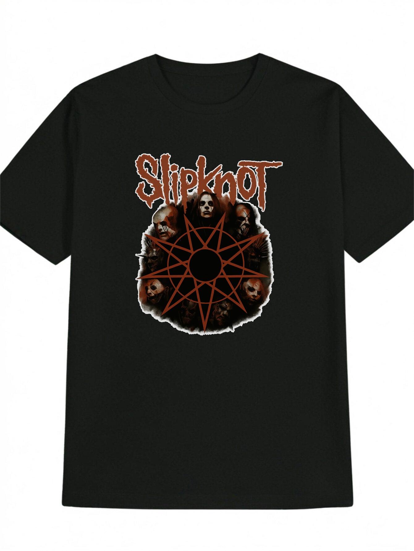Повседневная футболка с графическим принтом Slipknot - Черный дизайн группы, круглый вырез, летняя футболка XXXL
