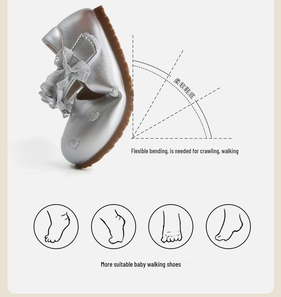 Frühling 2026 Baby-Schuhe zum Laufenlernen mit Spitzenbesatz: Weiches Leder, rutschfeste Sohle für Mädchen