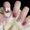 Press-On Nails: Purple Rhinestone & Bow Design, Autumn/Winter, Shiny, In Stock