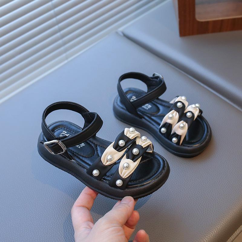 

Летние нескользящие сандалии-принцессы для девочек 2025 года: Мягкая подошва, стильная пляжная обувь для детей Size 26, 16.2 CM inner length чёрный
