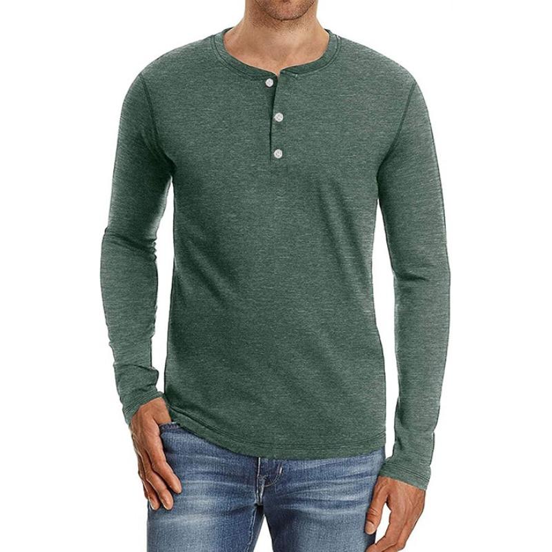 Men's Fashion Casual Front Placket Long Sleeve Henley T-Shirt Polyester Daily Wear Spring and Autumn