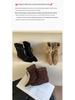 Damen Retro Western Plissee Stiefeletten mit eckiger Spitze und Innensohle, dünnes Riemendesign für Herbst und Winter.