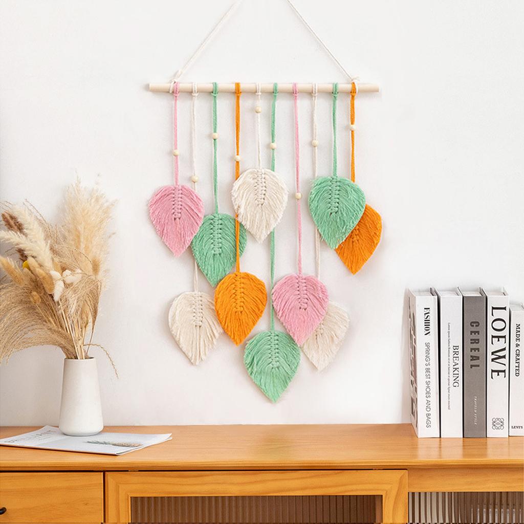 Hand Woven Leaf Macrame Tapestry Boho Decor Hanging Pendant Crafts Wall Hanging Home Decoration For Bedroom Living Room