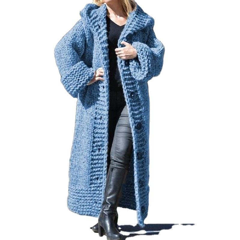 Eur-Am Women's Hooded Cardigan: Thick Knit Long Sweater