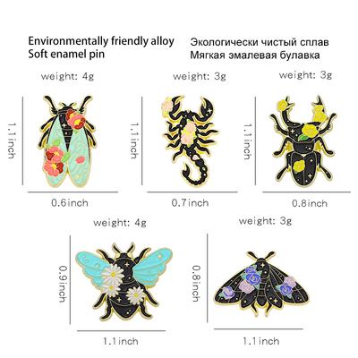 Floral Insects Enamel Pins Custom Nature Moth Cicada Scorpion Brooches Lapel Badges Funny Jewelry Gift for Kids Friends