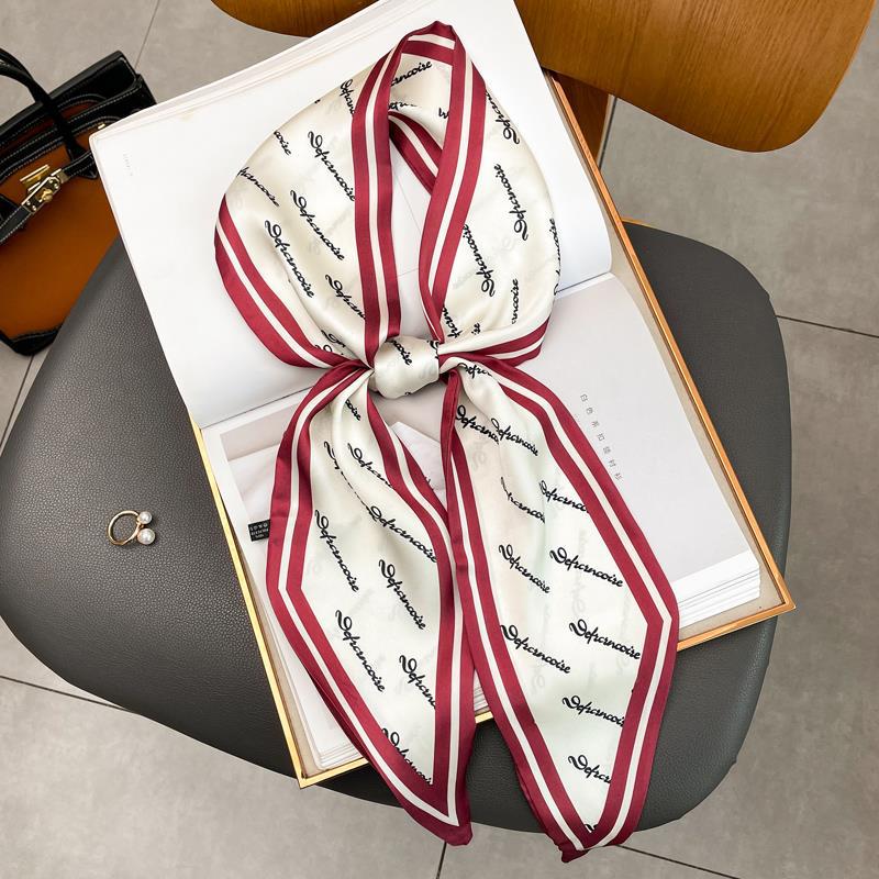 Luxury  Print Silk Scarf Women Soft Satin Horse Hairband Bevel Neckerchief Office Hijab Headband Foulard Bag Ribbons Gift