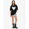 Black Oversize Women's Short-Sleeve T-Shirt with Blue and White Striped Graffiti Heart Print