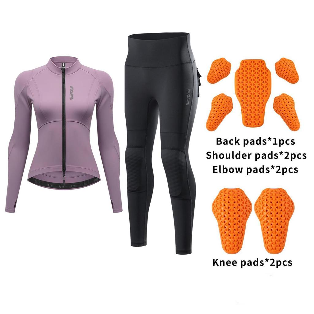 Wosawe Damen Motorradkleidung Schlank Hoch Elastisch Motorrad Hemd Hose Ganzkörper Weiche Polster Anzug