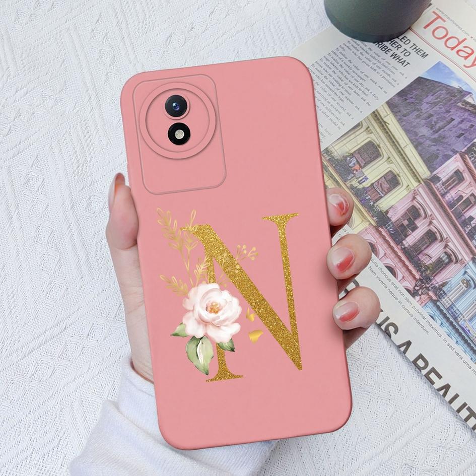 Telefon Fall Für Vivo Y02S Y11 Y12 Y15 Y16 Y17 Y19 Y20 Y21 Y30 4G 5G Luxus Schutzhülle flüssigkeit Weiche Silikon Blume Buchstaben Fundas Für Vivo Stoßstange Coque