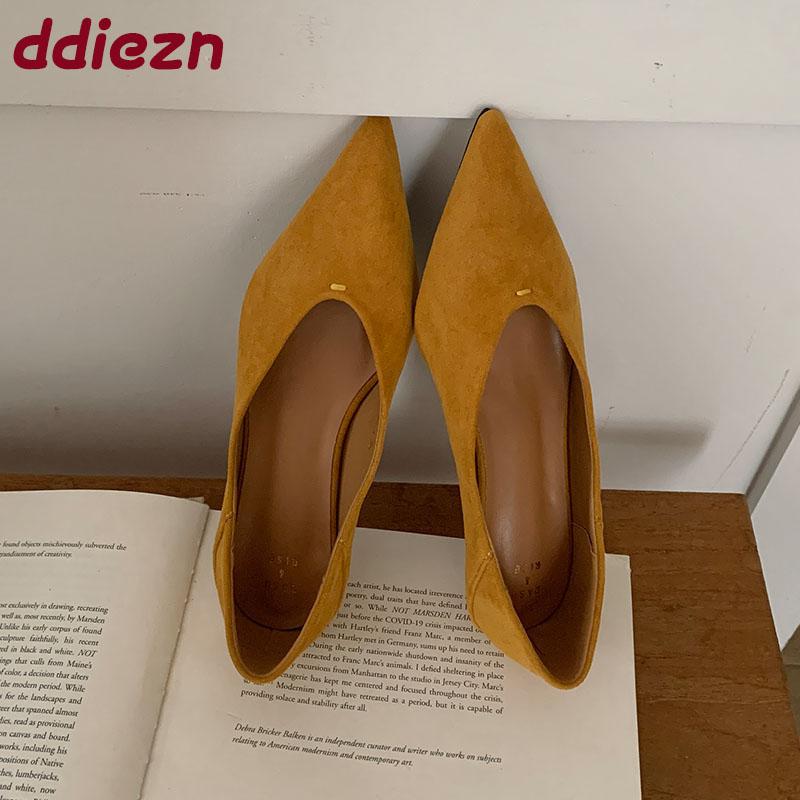 Mode Damen Niedriger Absatz Schuhe Flache Damen Pumps Schuhe Spitze Zehenpartie Mode Flock Elegant Damen Schuhe mit Absatz Pantoletten