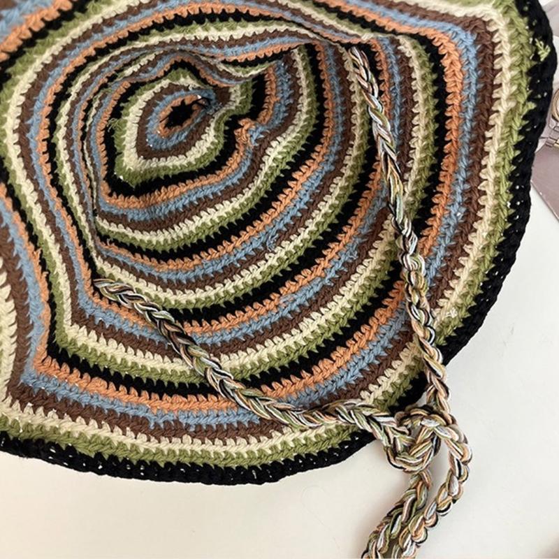 Summer Fisherman Hat for Woman Weaving Bucket Hat Crochet Stripe Pattern Cap
