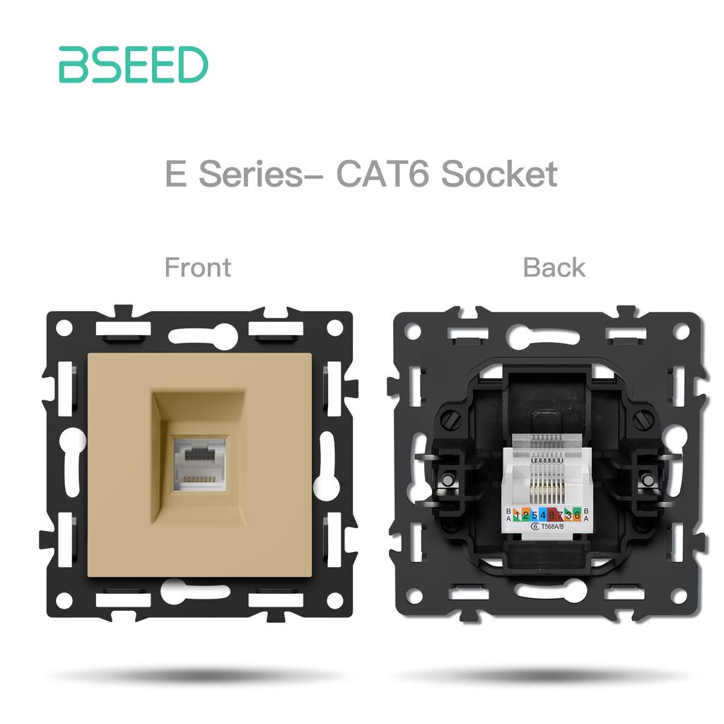 BSEED Button Switch DIY Modules Light Switch Parts Gold Glass Frame DIY Combination Wall Sockets CAT6 USB-C Charge Key E-Series