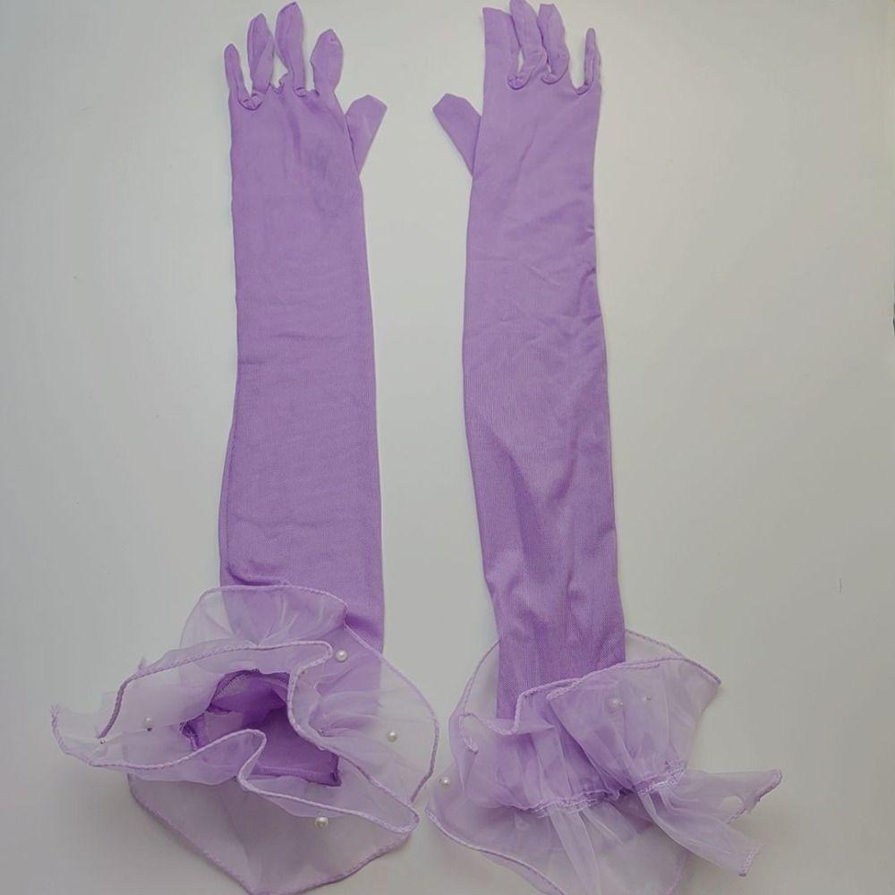 Sunscreen Women Long Mittens Elastic Bridal Mesh Gloves Solid Lace Sleeves Gloves  Christmas