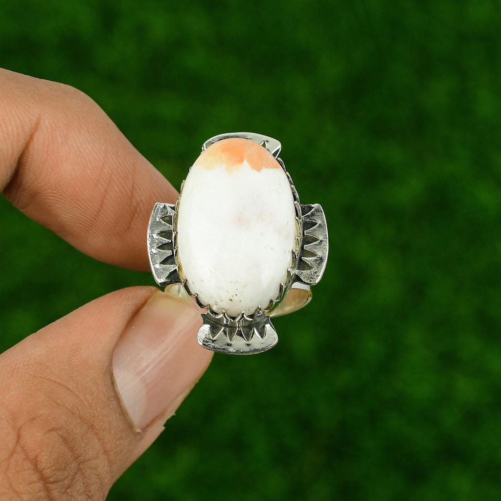 Sterling Silver Oval Natural Scolecite Multi Stone Crown Chakra New Ring US 7.5
