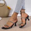 Square Toe Crystal High Heels Sandals Women 2025 Summer New Fashion Ladies Slippers Black Thin Heeled Wedding Party Shoes Woman