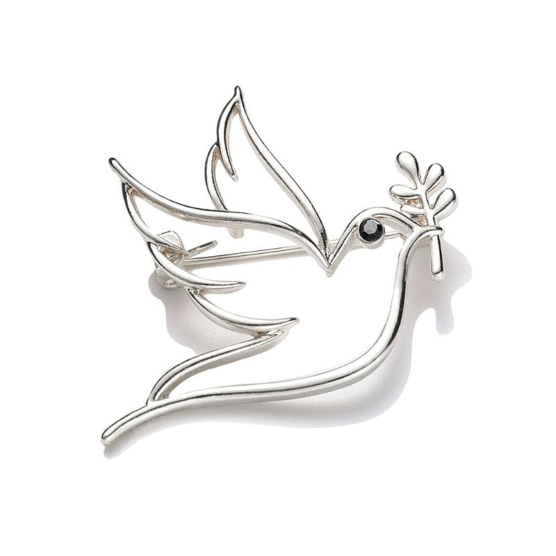 Delicate Peace Symbol Brooch With Leaf Pattern Lightweight Versatile Fashion Vintage Alloy Doves Pin Jewelry