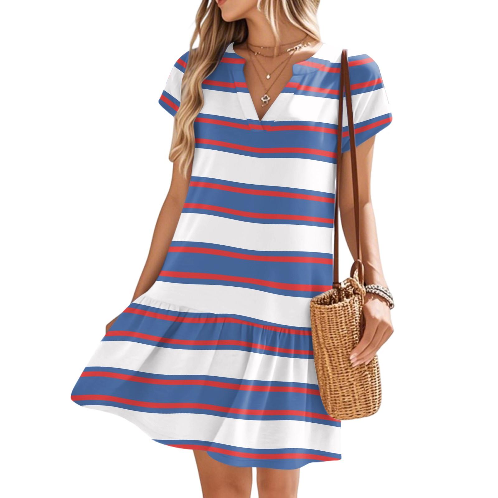 

Женские платья с коротким рукавом и V-образным вырезом с цветочным принтом Свободные повседневные пляжные платья в стиле темперамент XL фиолетовый