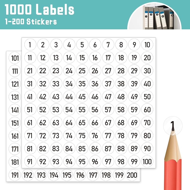 3000 PCS Number Stickers Labels, 0.4'' Black Consecutive Number Stickers 1-200, Vinyl Numbered Sticker, Self-Adhesive and Residue-Free, Use for