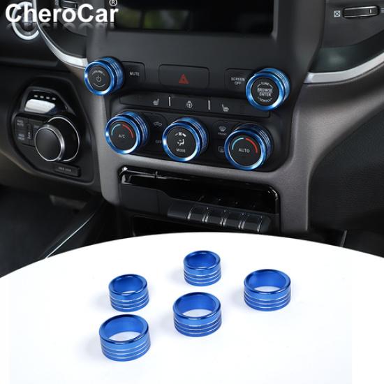 5X Center Console AC Radio Switch Knob Cover Trim Ring for 18-21 Dodge RAM 1500