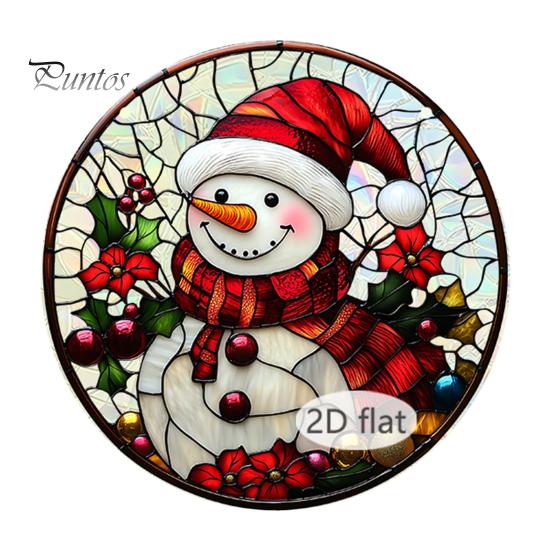 Holiday Hanging Art for Windows Christmas Acrylic Window Decor, 2D Holographic Stained Glass Double Sided Festive Ornament with Metal Chain,