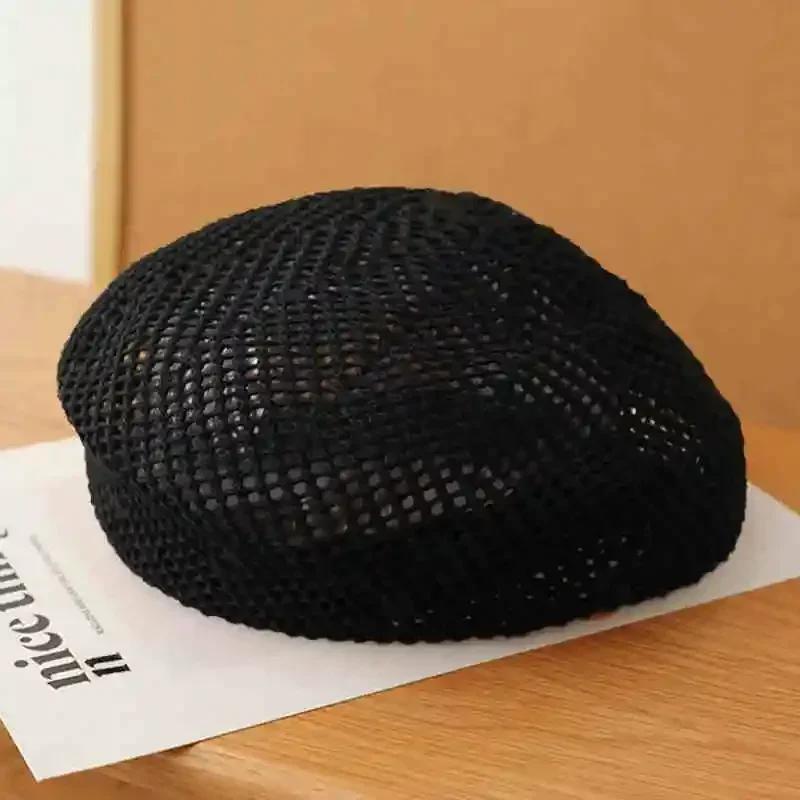 

Straw Beret for Women Summer Sun Protection UPF 50+ Breathable Thin Lace-up Design, Head Size Outdoor Beach Sun Hat Headband 55-59cm чорний