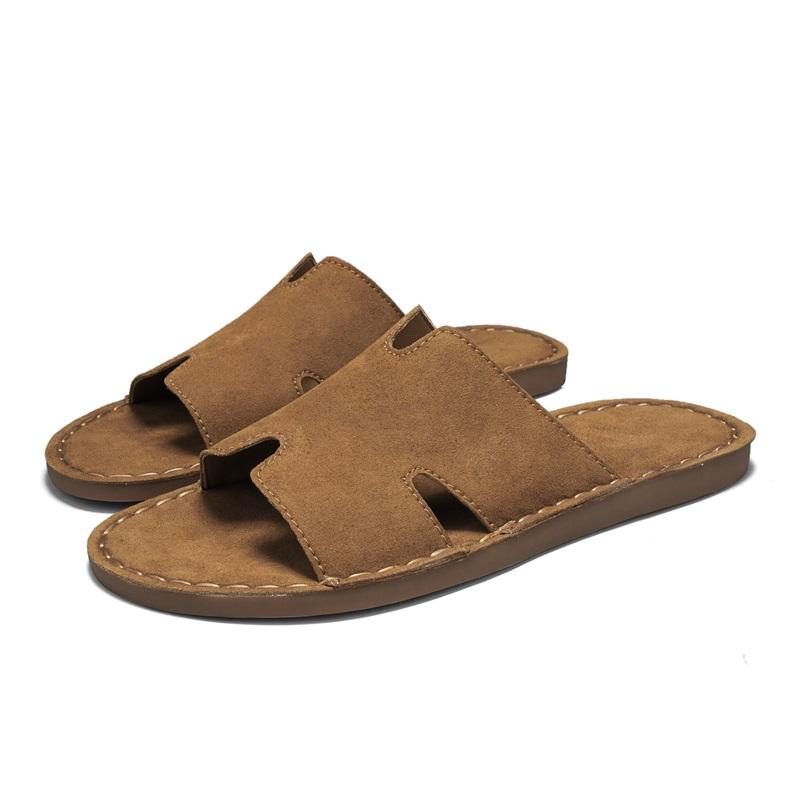 Luxury Suede Leather Summer Men Slippers Breathable Lightweight Comfortable Non Slip Beach Shoes Casual Outdoor Sandals Big Size